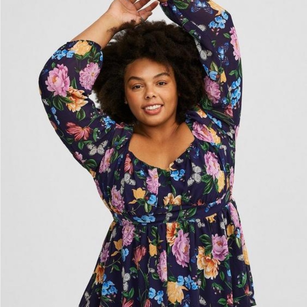 Torrid Peplum Chiffon Long Sleeve Blouse
